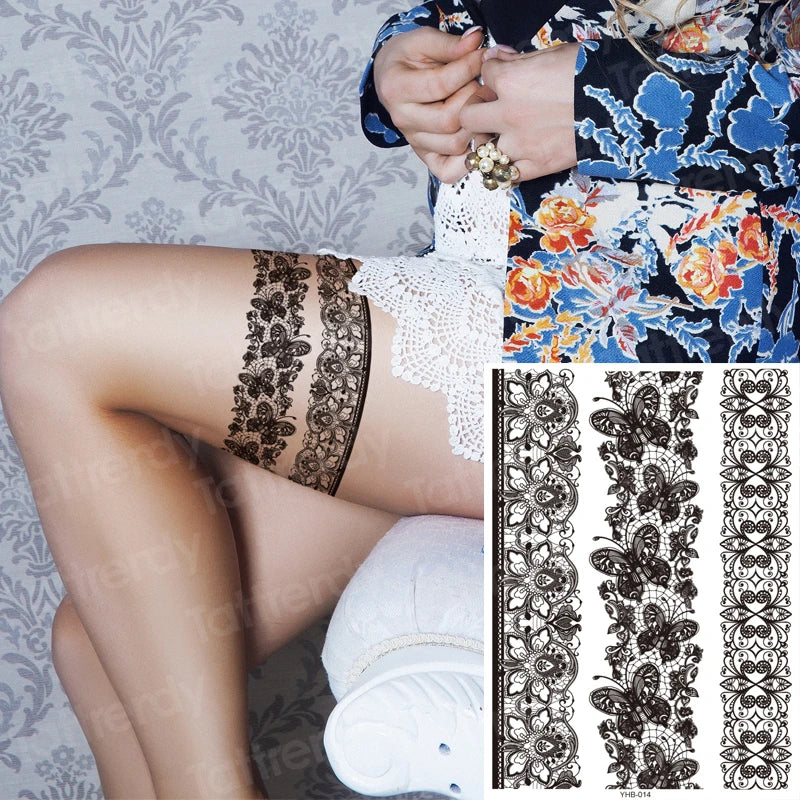 wrist bracelet tattoo henna lace pattern black sexy indian mandala temporary tattoo sticker hand rose tatoo flower jewelry decal