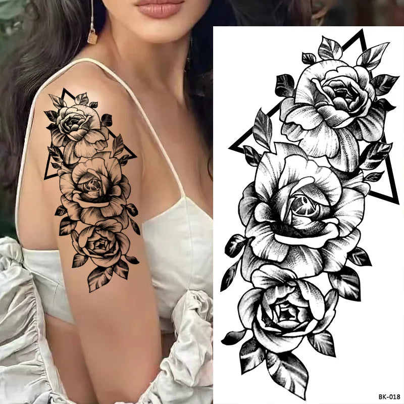 Temporary Rose Flower Skin Tattoo Stickers Removable Blossom Flase Tattoos for Apart Arm and Shoulder Neck Back Flower Tattoos