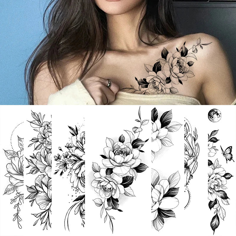 Temporary Rose Flower Skin Tattoo Stickers Removable Blossom Flase Tattoos for Apart Arm and Shoulder Neck Back Flower Tattoos