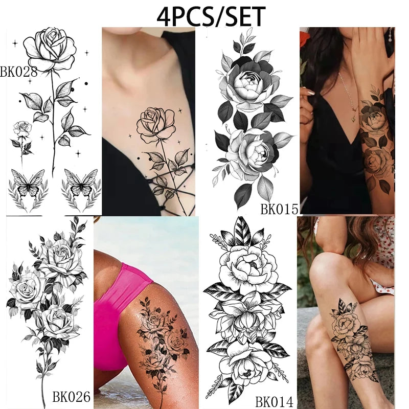 Temporary Rose Flower Skin Tattoo Stickers Removable Blossom Flase Tattoos for Apart Arm and Shoulder Neck Back Flower Tattoos