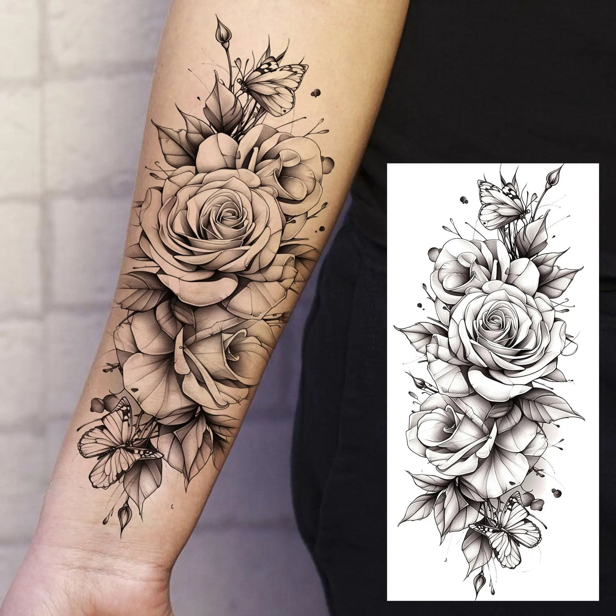 1 Sheet Waterproof Beautiful Butterfly Flowers Temporary Tattoos For Women Girls Tatoos Realistic Fake Tattoos Body Art Stickers