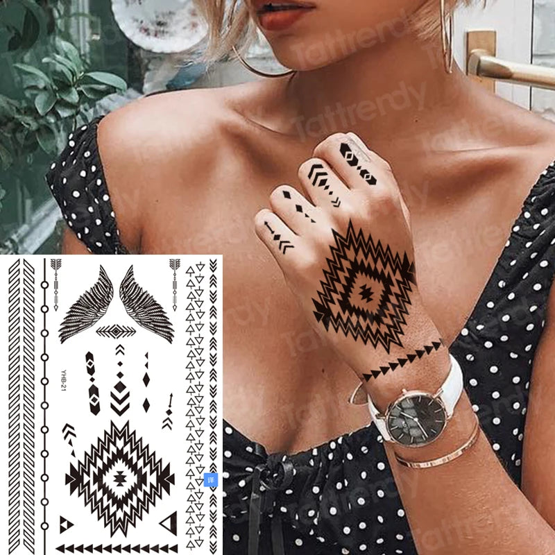 sexy tattoo for women thigh tattoo body art black henna lace tattoo sticker girls leg arm sleeve tatoo stockings waterproof