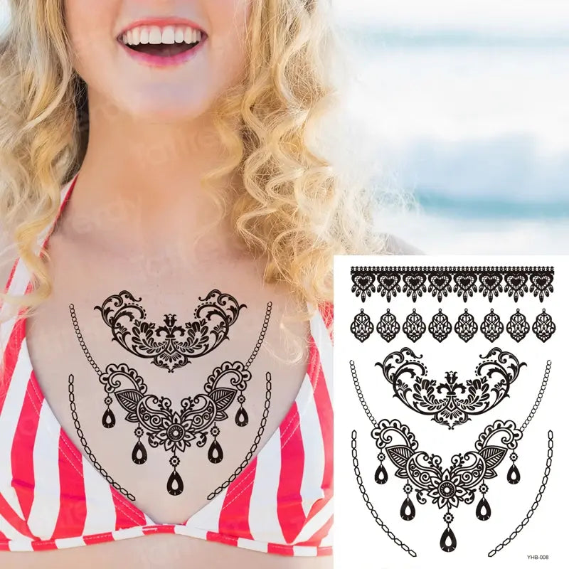 sexy tattoo for women thigh tattoo body art black henna lace tattoo sticker girls leg arm sleeve tatoo stockings waterproof
