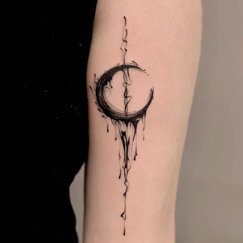 Herbal crescent moon line Temporary Tattoos for Women Arm sexy Waterproof Tattoo Stickers Art Lasting Cover Scars Fake Tattoo