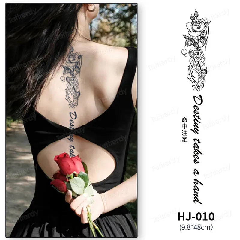 Butterfly Text Rose Flower Temporary Tattoo Stickers Long Lasting 2 Weeks Herbal Juice Ink Body Art Back Leg Chest Tattoo Women