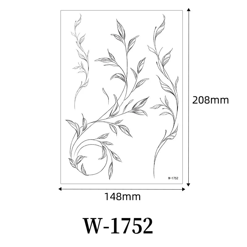 Waterproof Black Flower Tattoo Stickers for Women Leaf Floral Temporary Tattoos for Hand Arm Leg Body Art Decor Fake Tattoo