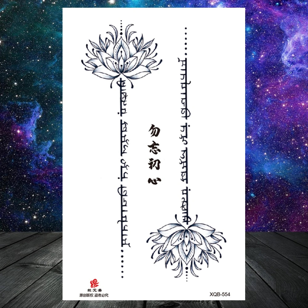 Lotus Flower Temporary Tattoo For Women Girls Snake Peony Lily Rose Chains Tattoos Sticker Black Blossom Fake Transferable Tatoo