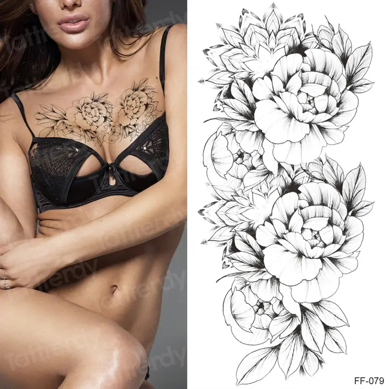 Temporary Tattoo Black Flower Tattoo Sleeves Water Transfer Tatoo Sticker Peony Rose Tattoos Body Art Sexy Tatoo Girl Arm Legs