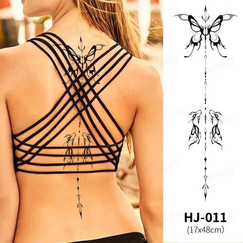 Butterfly Text Rose Flower Temporary Tattoo Stickers Long Lasting 2 Weeks Herbal Juice Ink Body Art Back Leg Chest Tattoo Women