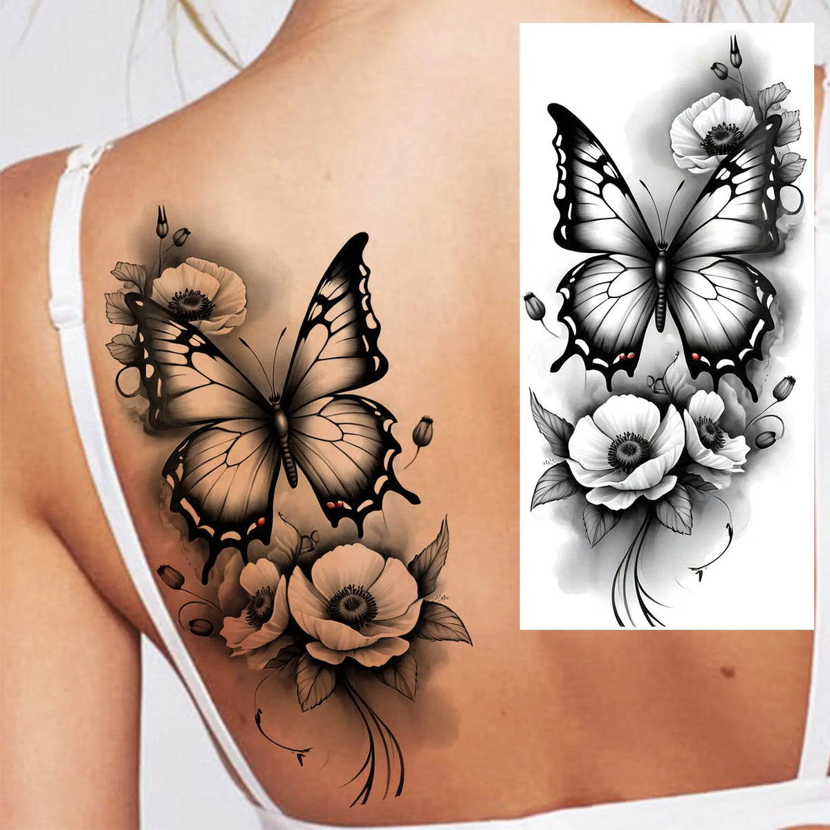 1 Sheet Waterproof Beautiful Butterfly Flowers Temporary Tattoos For Women Girls Tatoos Realistic Fake Tattoos Body Art Stickers