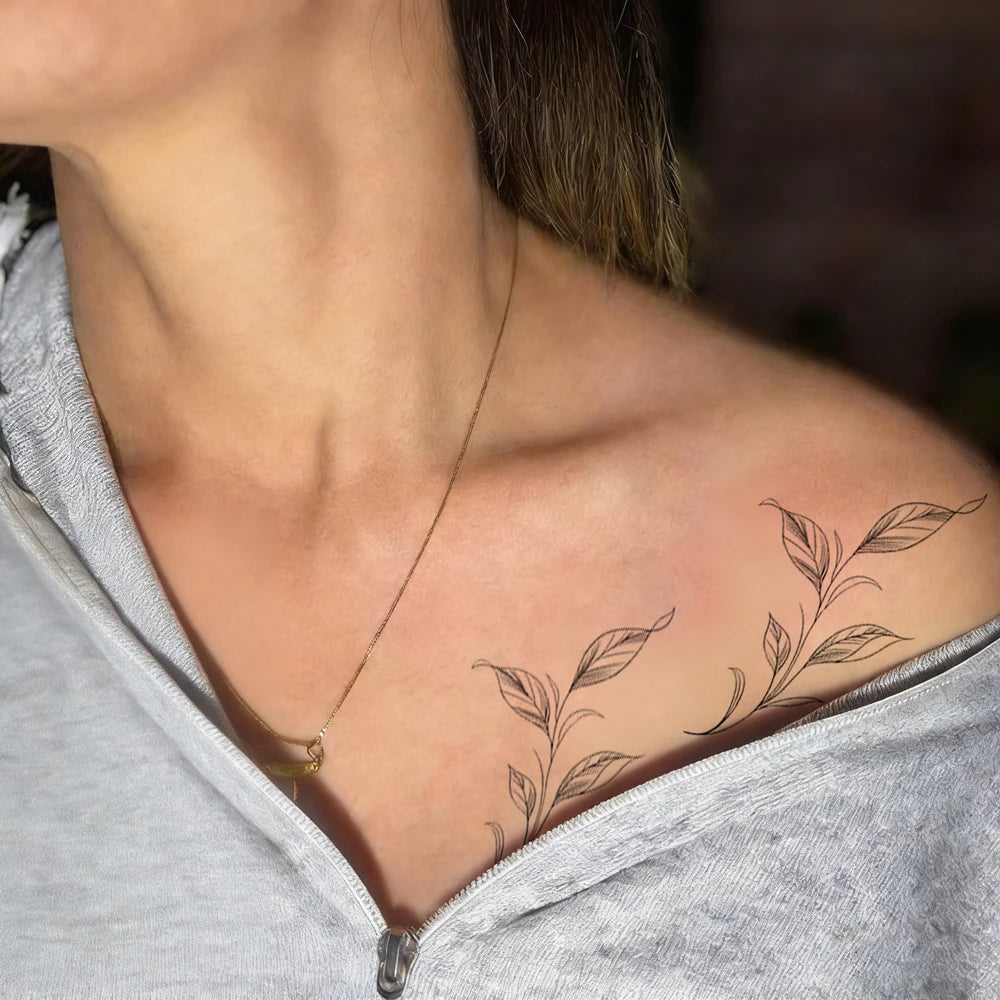 Waterproof Black Flower Temporary Tattoos for Women Floral Leaf Fake Tattoo Sticker for Hand Arm Leg Body Art Decor