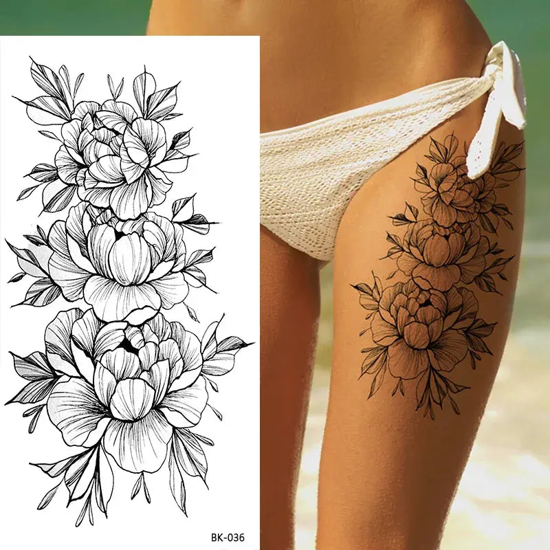 Temporary Rose Flower Skin Tattoo Stickers Removable Blossom Flase Tattoos for Apart Arm and Shoulder Neck Back Flower Tattoos