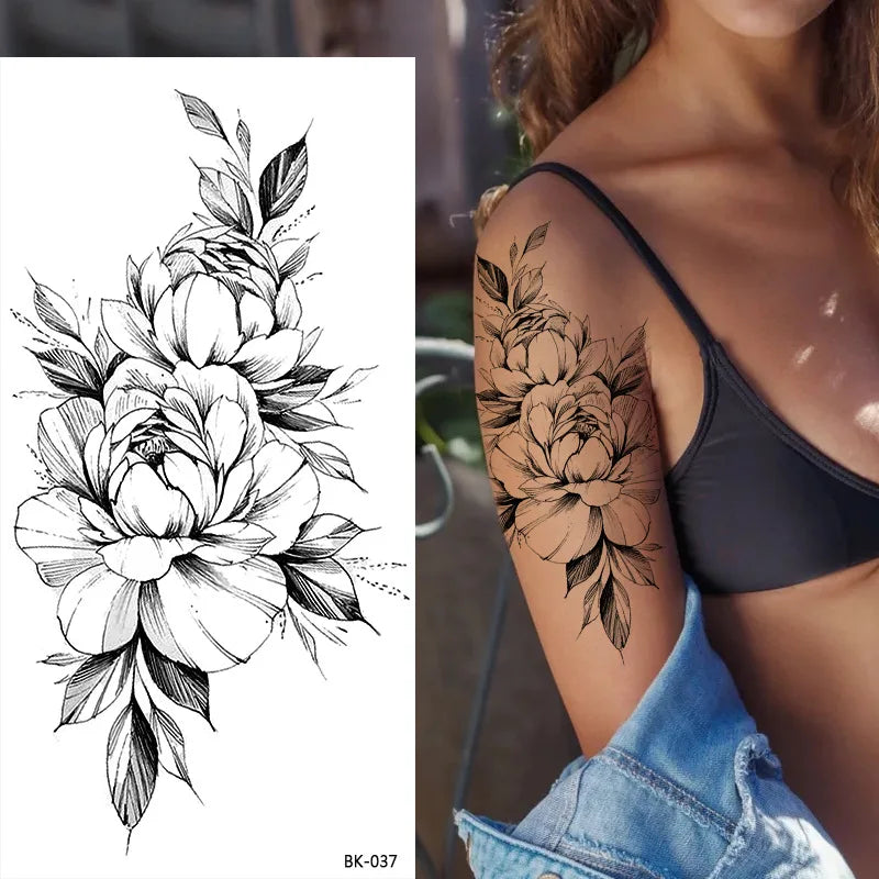 Temporary Rose Flower Skin Tattoo Stickers Removable Blossom Flase Tattoos for Apart Arm and Shoulder Neck Back Flower Tattoos