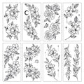 8pcs Realistic Black Rose Peony Temporary Tattoo for Women Waterproof Long-Lasting Floral Sketch Stickers for Arms Legs Body Art