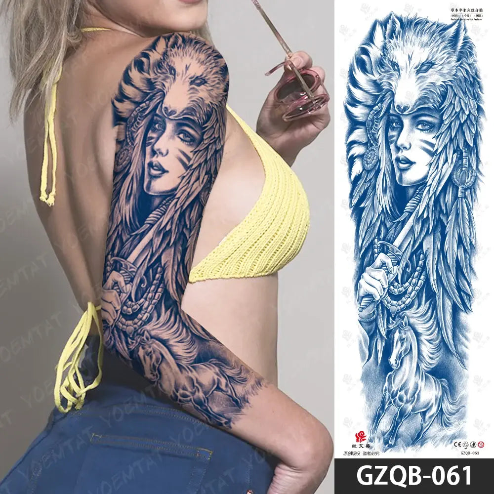 Semi-Permanent Herbal Large Arm Tatto Skull Crown Rose Waterproof Temporary Tattoo Stickers Ink Lasting Fake Tattoos Women Men