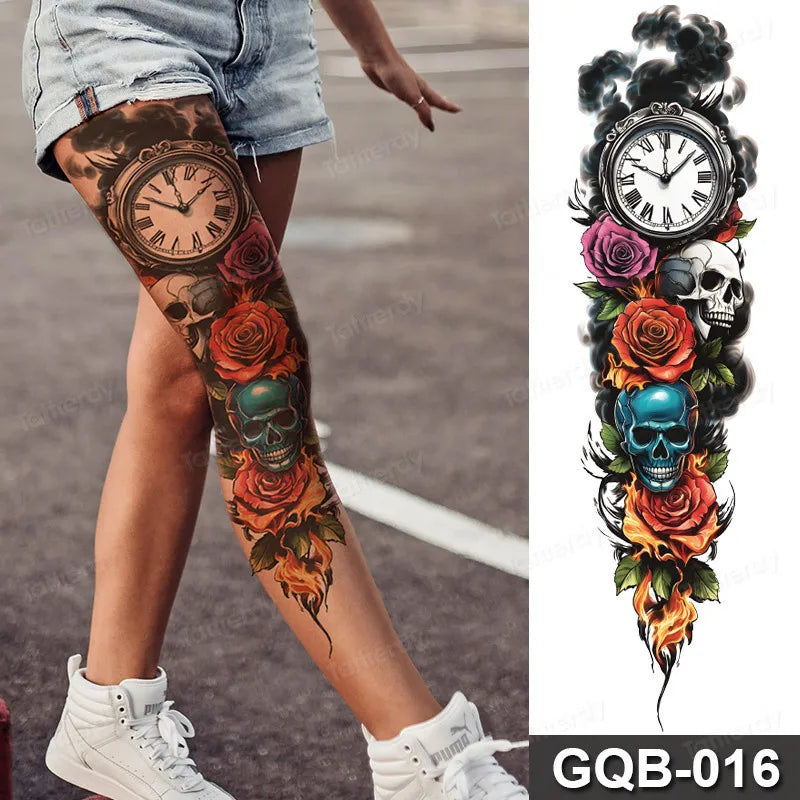 Rose Peony Flower Temporary Tattoo Full Arm Sleeve Leg Thigh Waist Women Body Art Waterproof Tattoo Stickers Large Size 48*17Cm