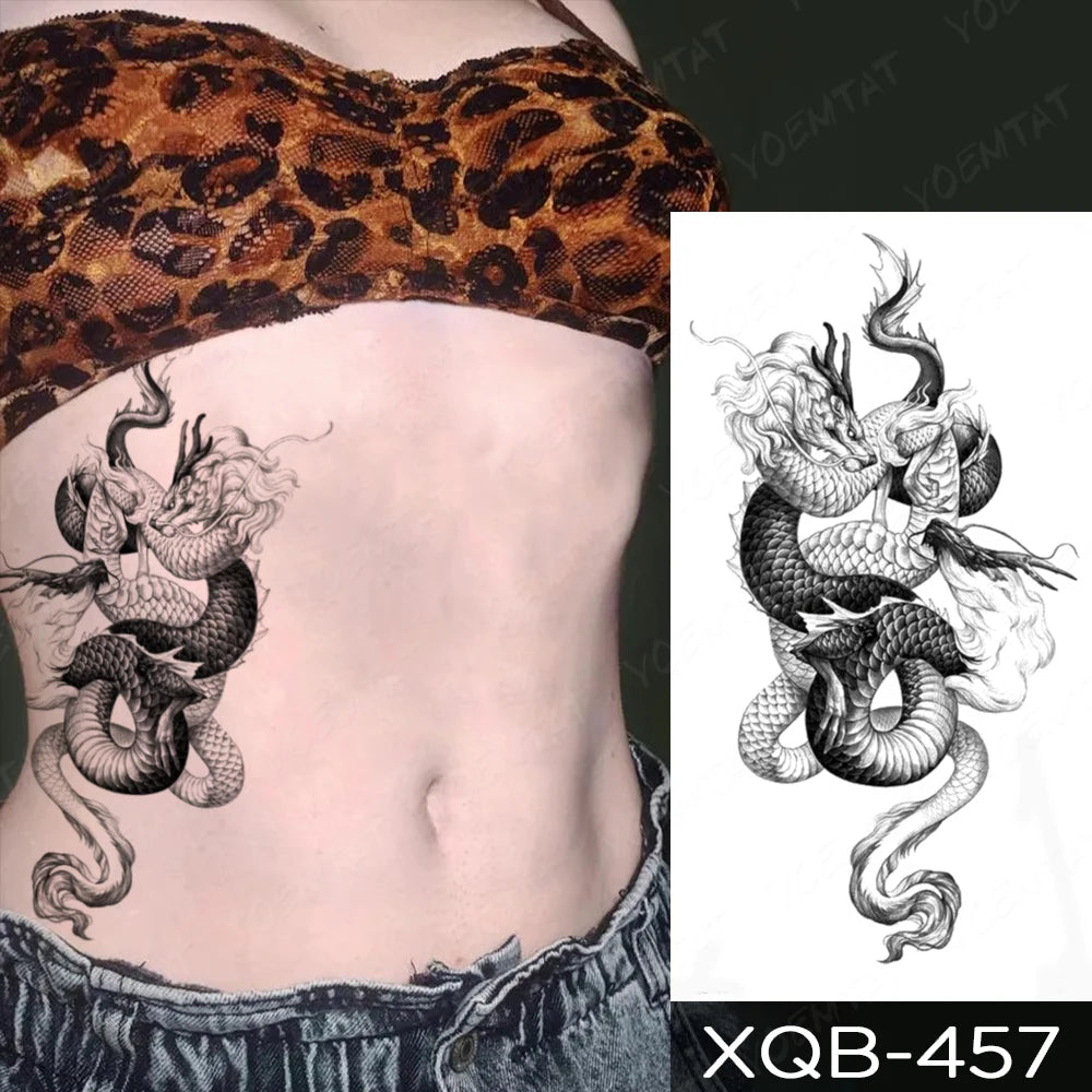 Waterproof Temporary Tattoo Sticker Dragon Snake Rose Flower Dark Style Totem Sexy Body Art Arm Fake Tattoos Sleeve Women Men