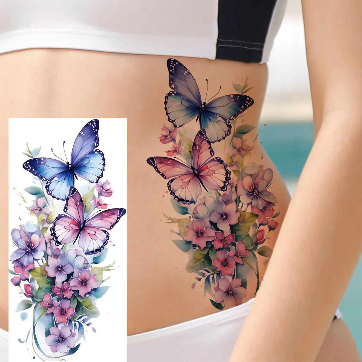1 Sheet Waterproof Beautiful Butterfly Flowers Temporary Tattoos For Women Girls Tatoos Realistic Fake Tattoos Body Art Stickers