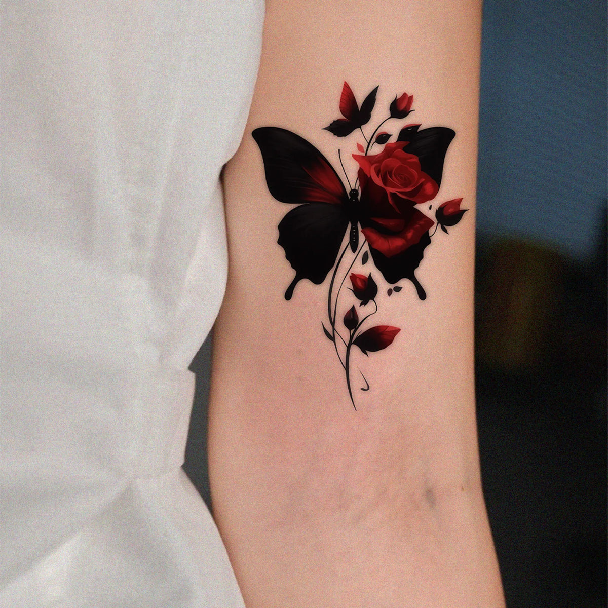 Temporary Tattoo Sticker, Exquisite Butterfly and Rose Design, Realistic Temporary Tattoo, Waterproof Body Art Sticker for Women