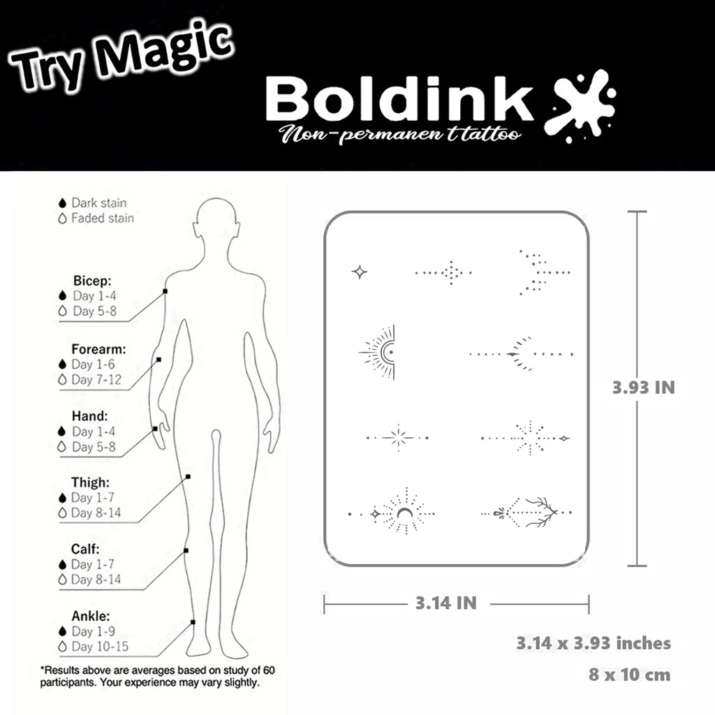 Boldink Delicate Dot-Line Temporary Tattoos, with Star, Moon&Sun Motifs, Waterproof, Mini & Exquisite Finger Stickers