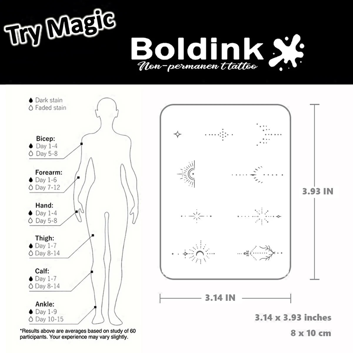 Boldink Delicate Dot-Line Temporary Tattoos, with Star, Moon&Sun Motifs, Waterproof, Mini & Exquisite Finger Stickers