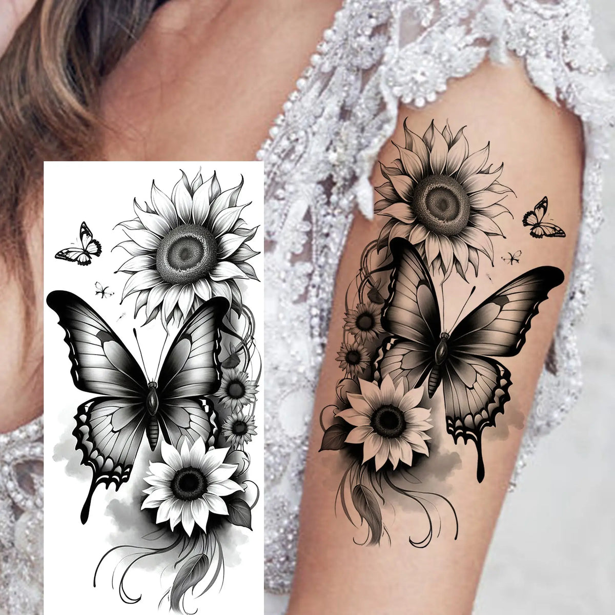 1 Sheet Watercolor Rose Butterfly Temporary Tattoos For Women Realistic Fake Tattoos Waterproof Body Art Tatoo Sticker Last Long