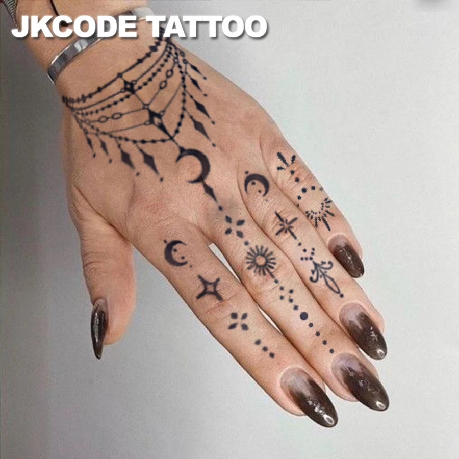 Waterproof Mehndi Design Semi-permanent Tattoos, Hands, Temporary Tattoos, Star and Moon Bracelet， Waterproof, Realistic Fake Ta