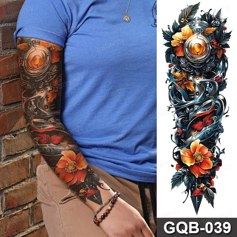 Rose Peony Flower Temporary Tattoo Full Arm Sleeve Leg Thigh Waist Women Body Art Waterproof Tattoo Stickers Large Size 48*17Cm