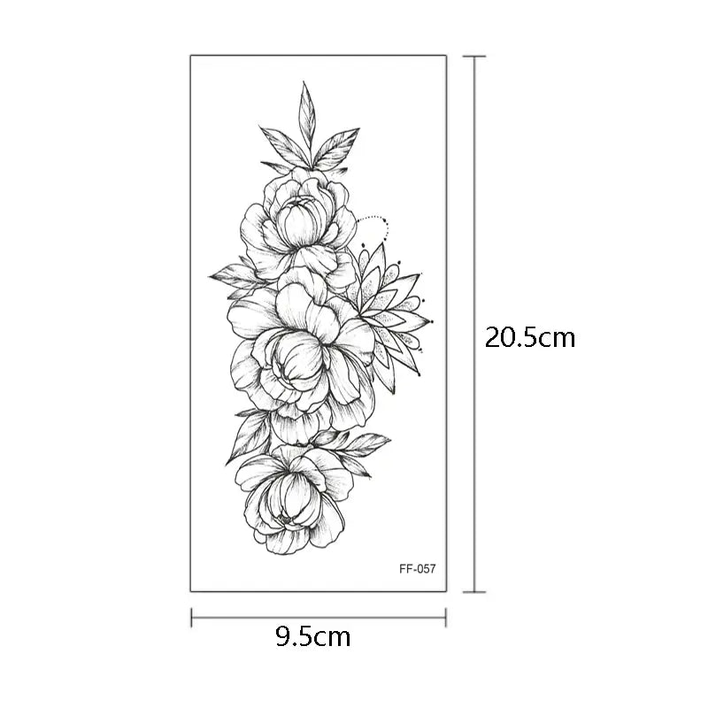 Temporary Tattoo Black Flower Tattoo Sleeves Water Transfer Tatoo Sticker Peony Rose Tattoos Body Art Sexy Tatoo Girl Arm Legs