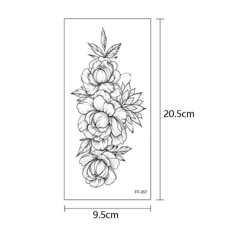 tattoo sticker women flower rose peony black tatouage temporaire femme temporary sleeve tattoo waterproof sexy body art fashion