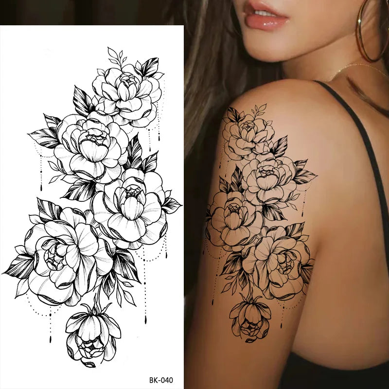 Temporary Rose Flower Skin Tattoo Stickers Removable Blossom Flase Tattoos for Apart Arm and Shoulder Neck Back Flower Tattoos