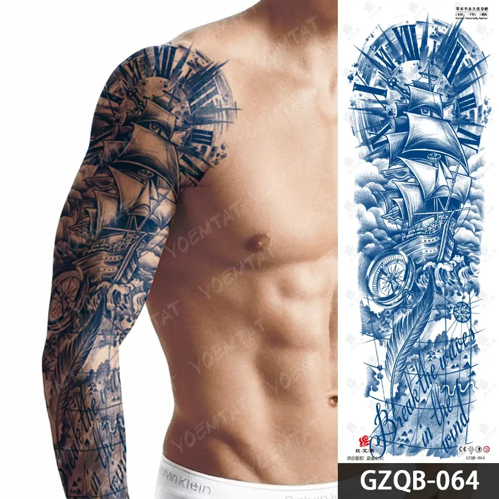 Semi-Permanent Herbal Large Arm Tatto Skull Crown Rose Waterproof Temporary Tattoo Stickers Ink Lasting Fake Tattoos Women Men