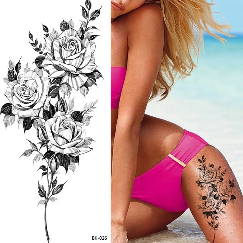 Temporary Rose Flower Skin Tattoo Stickers Removable Blossom Flase Tattoos for Apart Arm and Shoulder Neck Back Flower Tattoos