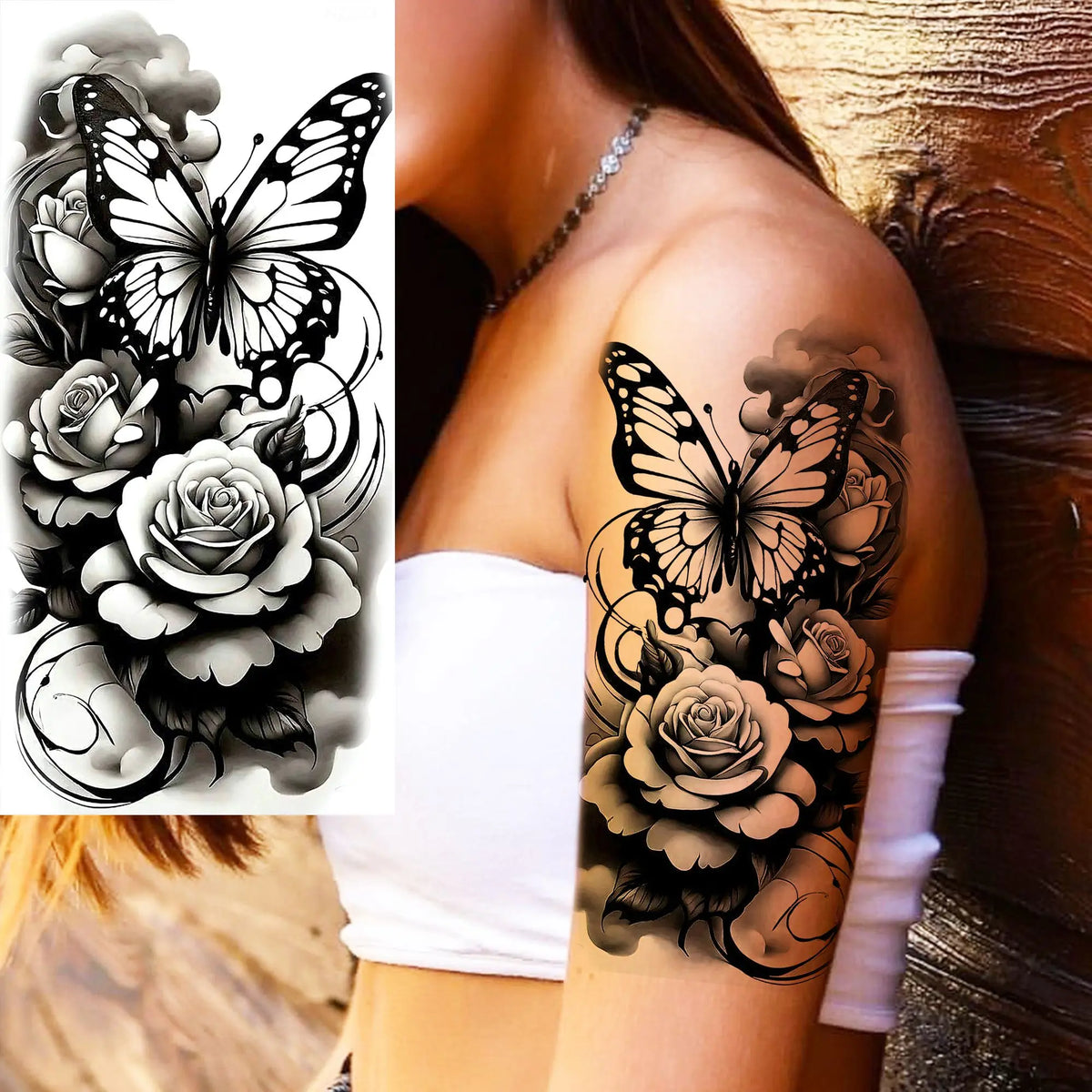 1 Sheet Waterproof Beautiful Butterfly Flowers Temporary Tattoos For Women Girls Tatoos Realistic Fake Tattoos Body Art Stickers