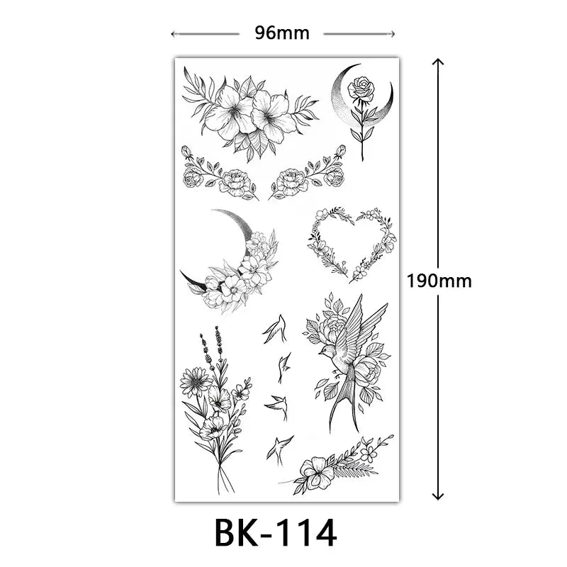 Black Large Flower False Tattoo Sticker For Women Rose Peony Temporary DIY Water Transfer Tattoos Girls Hand Back Body Art