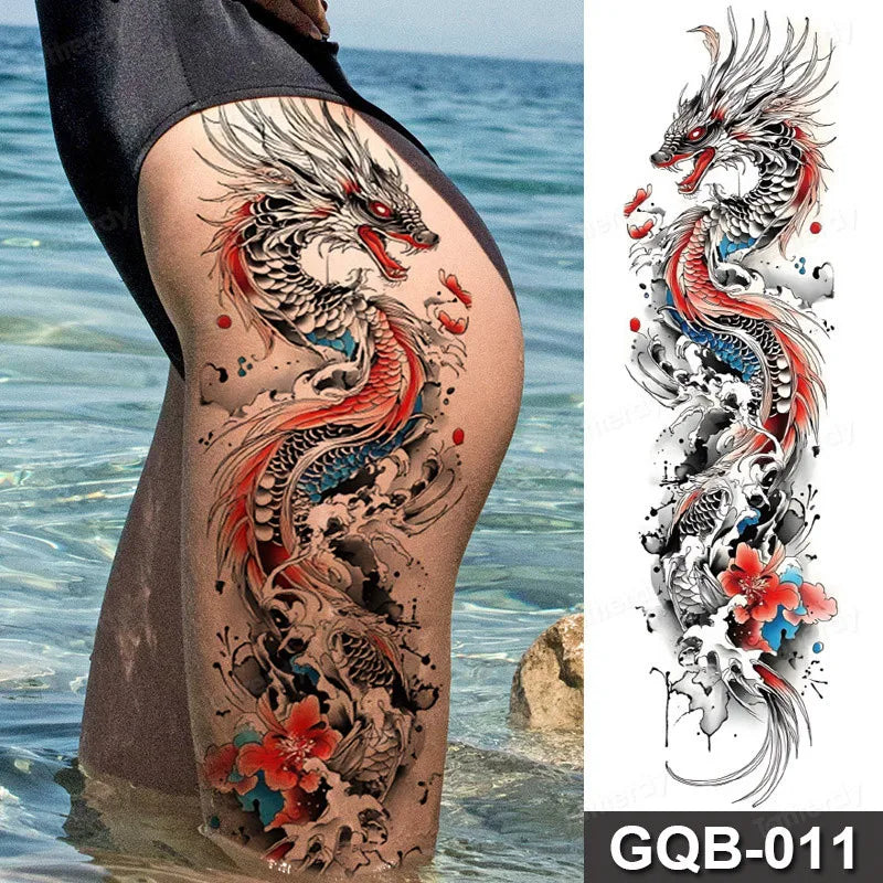 Rose Peony Flower Temporary Tattoo Full Arm Sleeve Leg Thigh Waist Women Body Art Waterproof Tattoo Stickers Large Size 48*17Cm