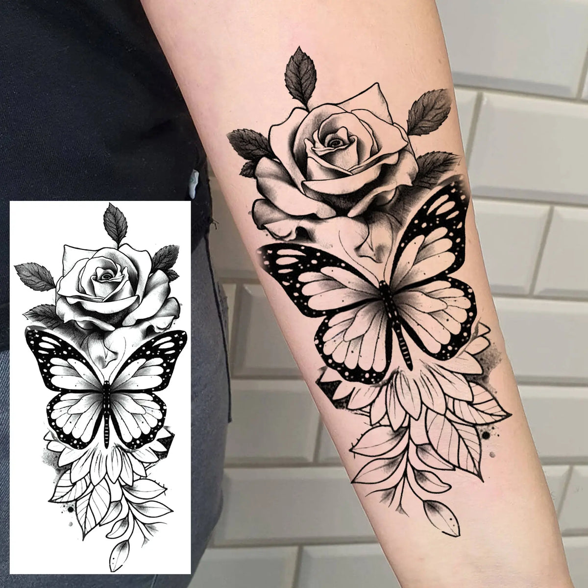 1 Sheet Waterproof Beautiful Butterfly Flowers Temporary Tattoos For Women Girls Tatoos Realistic Fake Tattoos Body Art Stickers