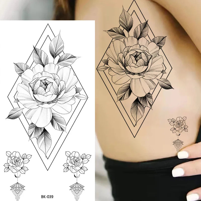 Temporary Rose Flower Skin Tattoo Stickers Removable Blossom Flase Tattoos for Apart Arm and Shoulder Neck Back Flower Tattoos