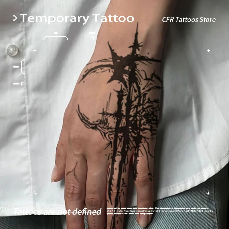 Dark Moon Forest Herbal Juice Tattoo Sticker Man Women Tatuaje Cheap Y2K Fake Tattoos Waterproof Temporary Tatoo Wholesale Punk