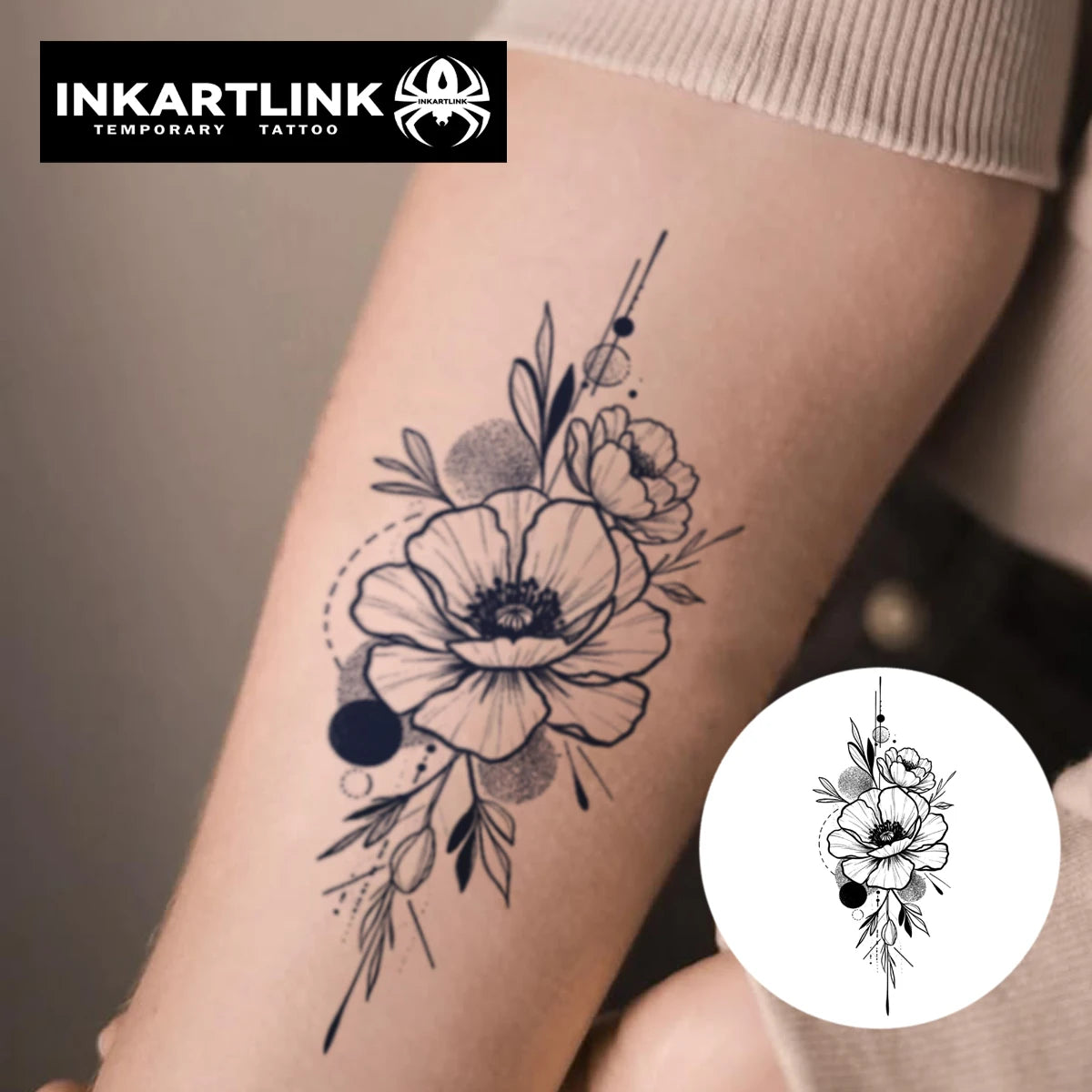 INKARTLINK Realistic Flower Geometry Totem Tattoo Stickers Waterproof Temporary Tattoo Color Holding for 1-2 Weeks