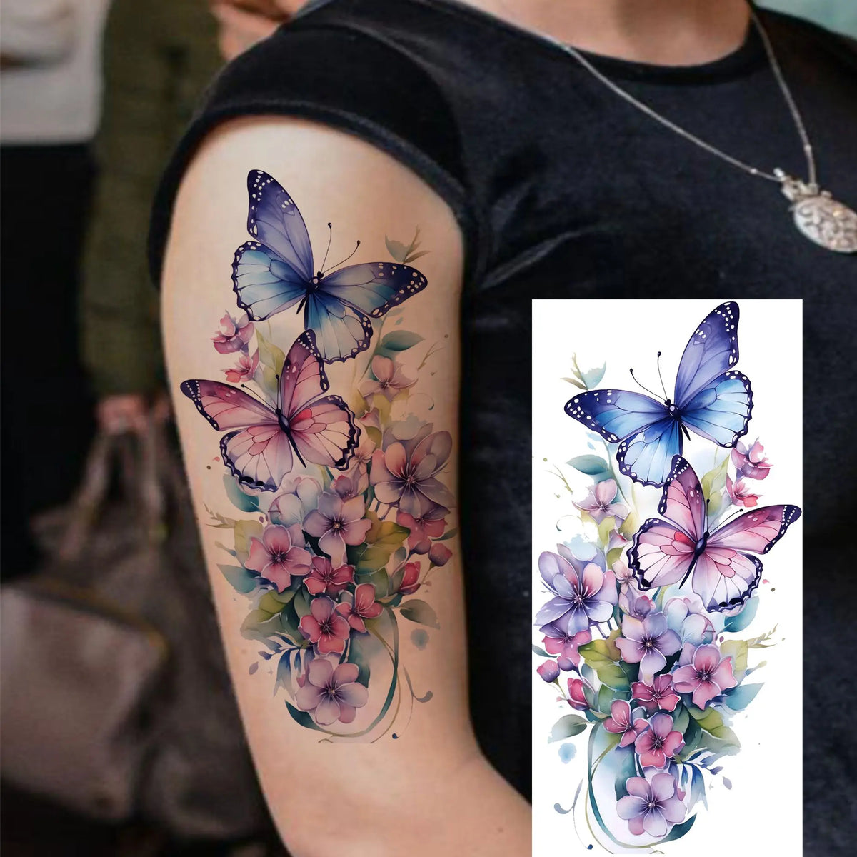 1 Sheet Watercolor Rose Butterfly Temporary Tattoos For Women Realistic Fake Tattoos Waterproof Body Art Tatoo Sticker Last Long