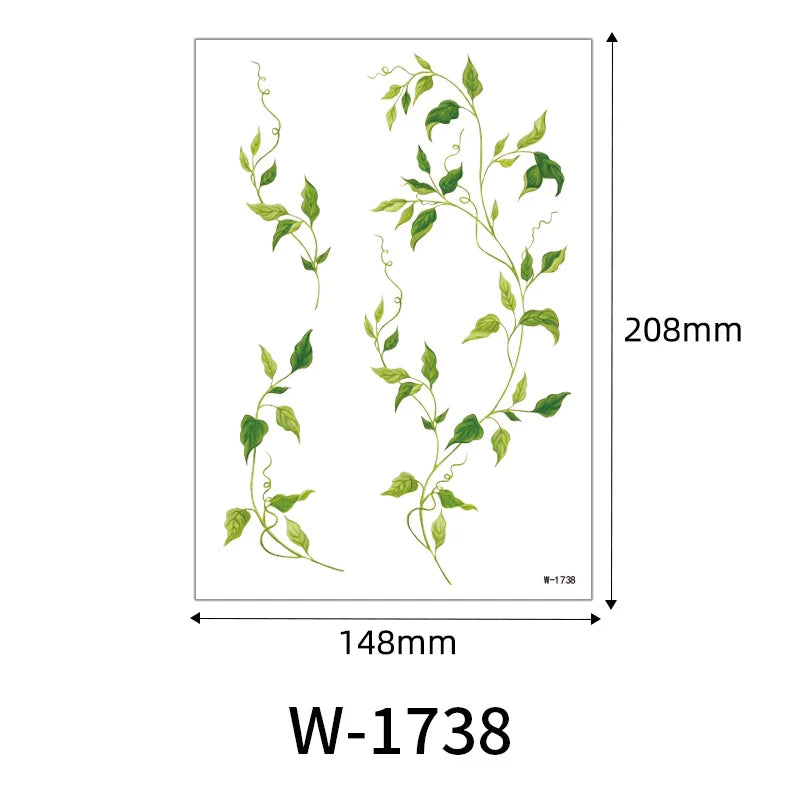 1 Sheet Flower Leaf Temporary Tattoos for Women Floral Hand Tattoo Body Art Fake Tattoo Waterproof