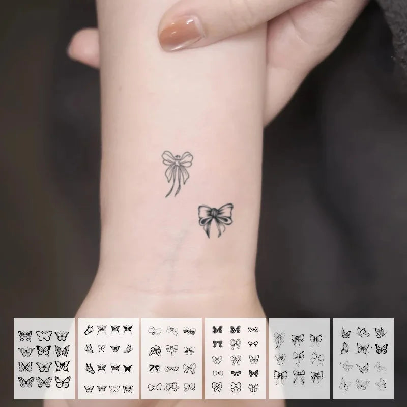 6Pcs Bow and Butterfly Waterproof Temporary Tattoo Stickers, Long-lasting Waterproof for One to Two Weeks, For Arm, Palm, Finger