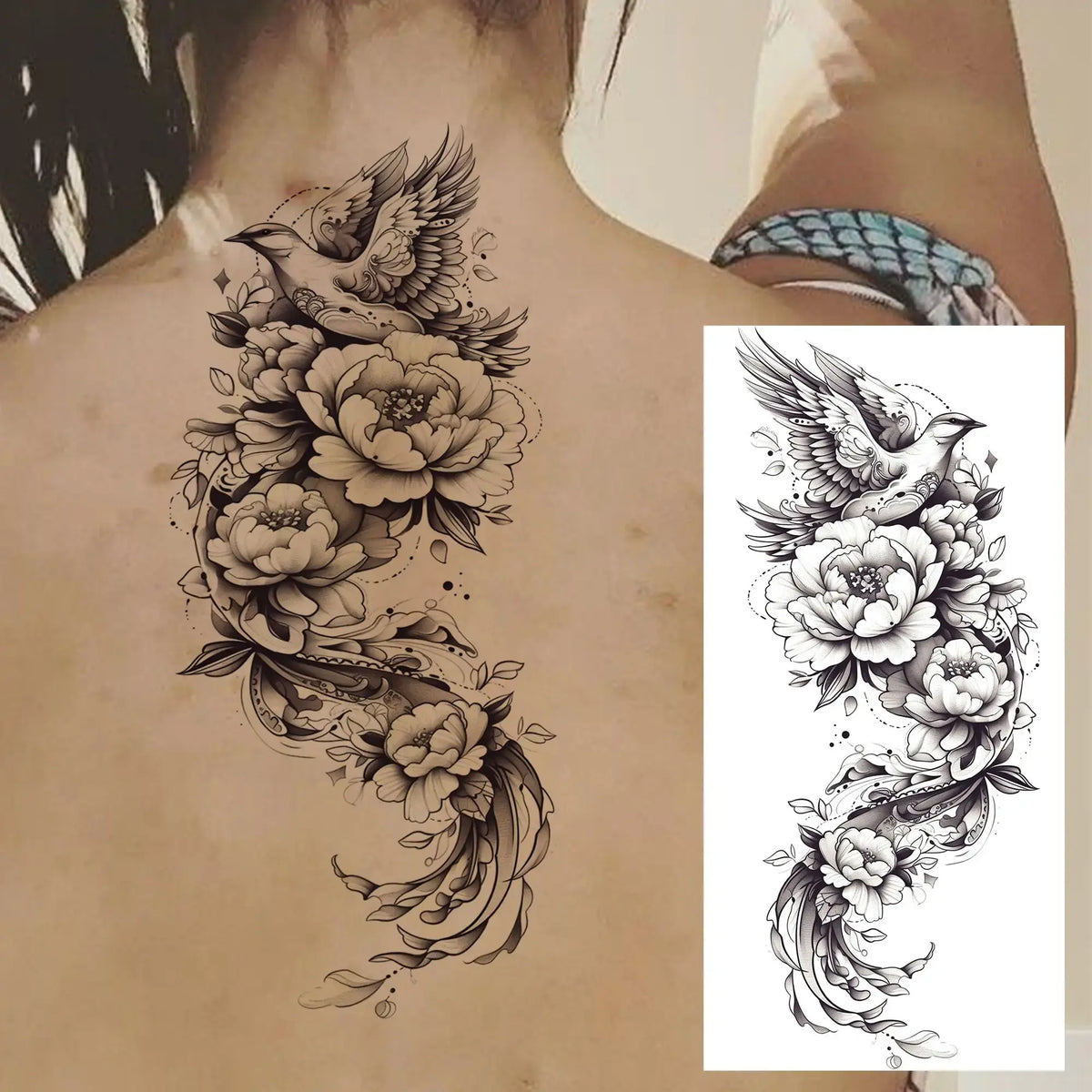 1 Sheet Snake With Rose Flowers Temporary Tattoos For Women Girls Waterproof Realistic Fake Tattoos Long Lasting Arm Leg Sticker