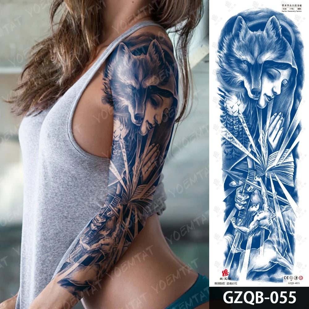 Semi-Permanent Herbal Large Arm Tatto Skull Crown Rose Waterproof Temporary Tattoo Stickers Ink Lasting Fake Tattoos Women Men