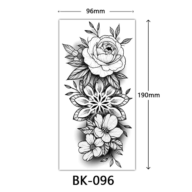 Black Large Flower False Tattoo Sticker For Women Rose Peony Temporary DIY Water Transfer Tattoos Girls Hand Back Body Art