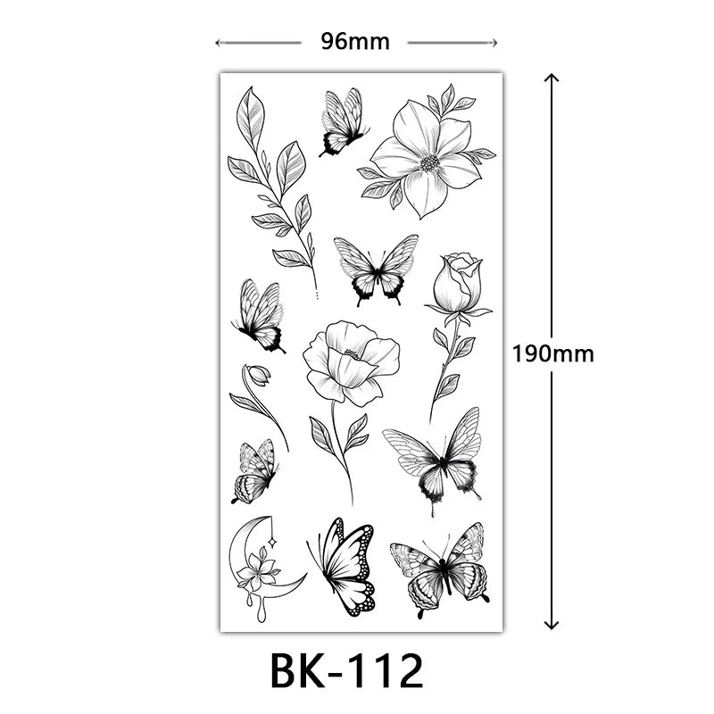 Black Large Flower False Tattoo Sticker For Women Rose Peony Temporary DIY Water Transfer Tattoos Girls Hand Back Body Art