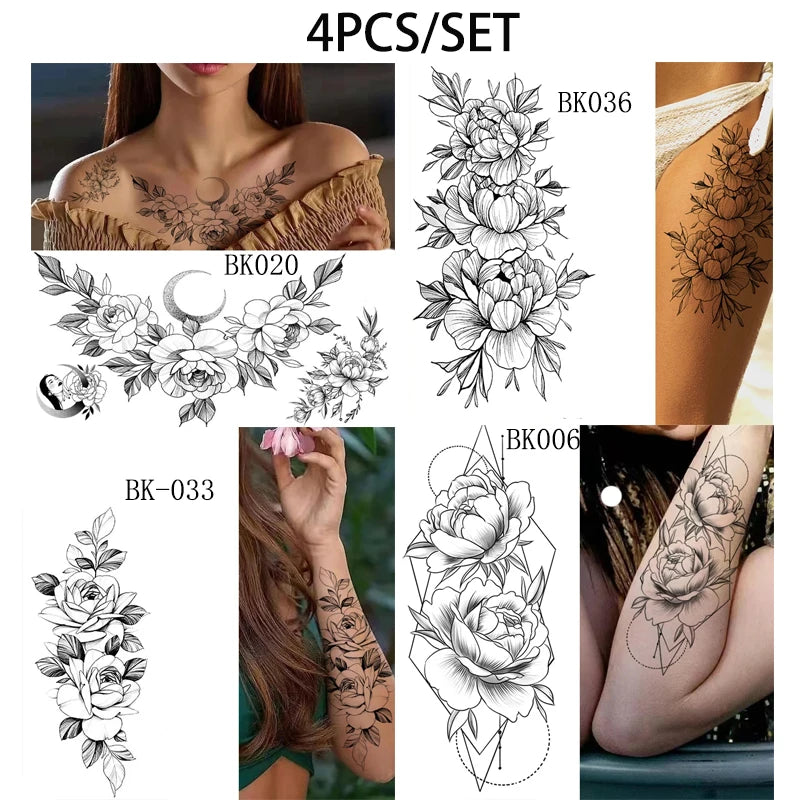 Temporary Rose Flower Skin Tattoo Stickers Removable Blossom Flase Tattoos for Apart Arm and Shoulder Neck Back Flower Tattoos