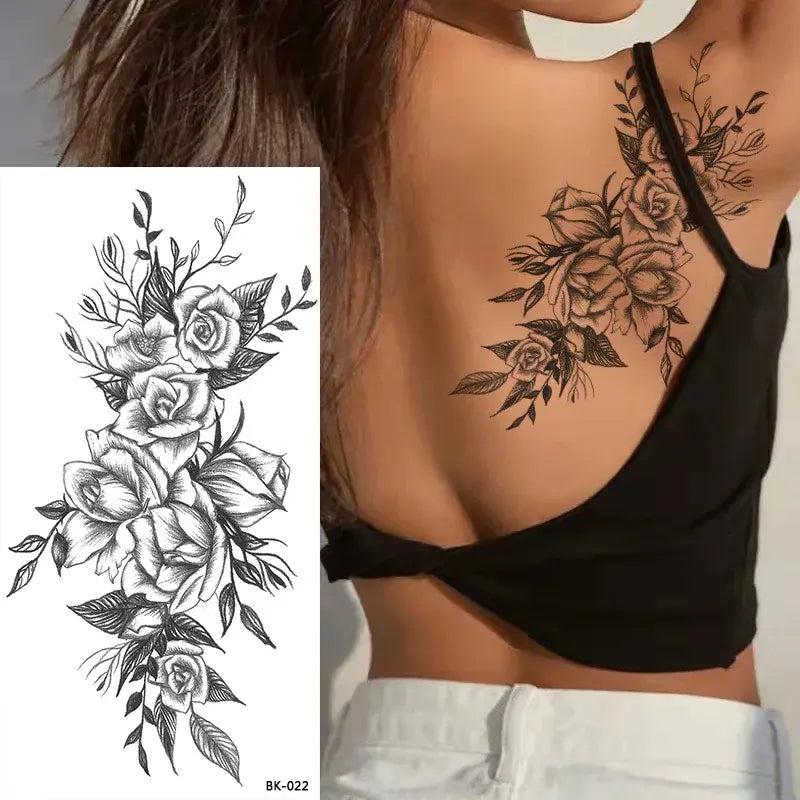 Temporary Rose Flower Skin Tattoo Stickers Removable Blossom Flase Tattoos for Apart Arm and Shoulder Neck Back Flower Tattoos