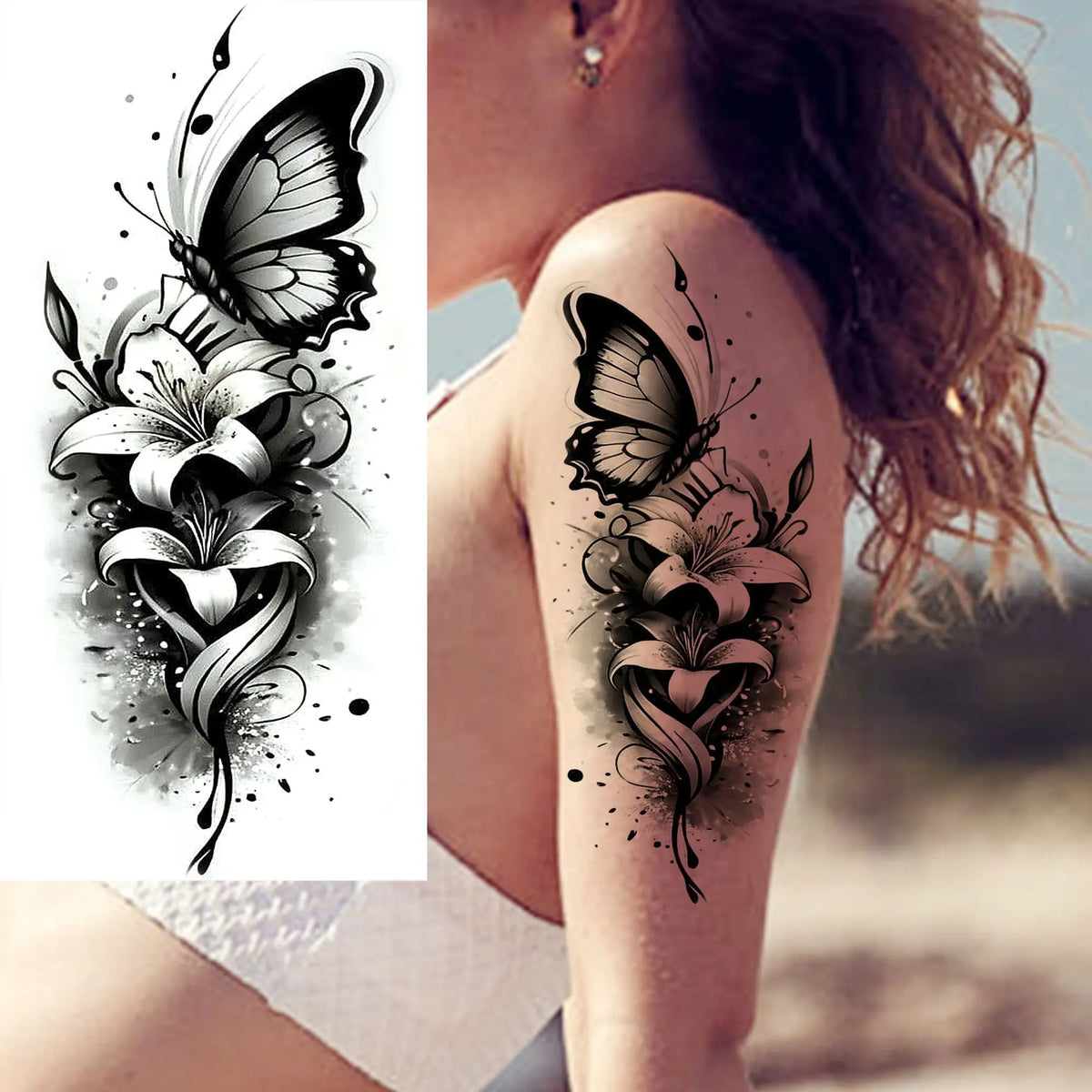 1 Sheet Waterproof Beautiful Butterfly Flowers Temporary Tattoos For Women Girls Tatoos Realistic Fake Tattoos Body Art Stickers